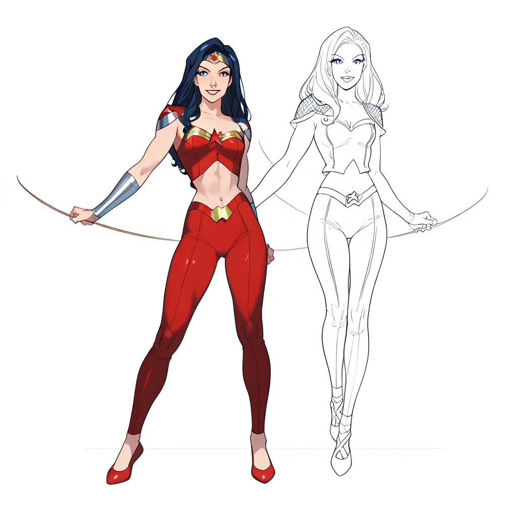linda mulher lineart, Estilo MULHER MARAVILHA, Estilo DC Comics, Estilo J. Scott Campbell, with bow in hand, estilo artgem