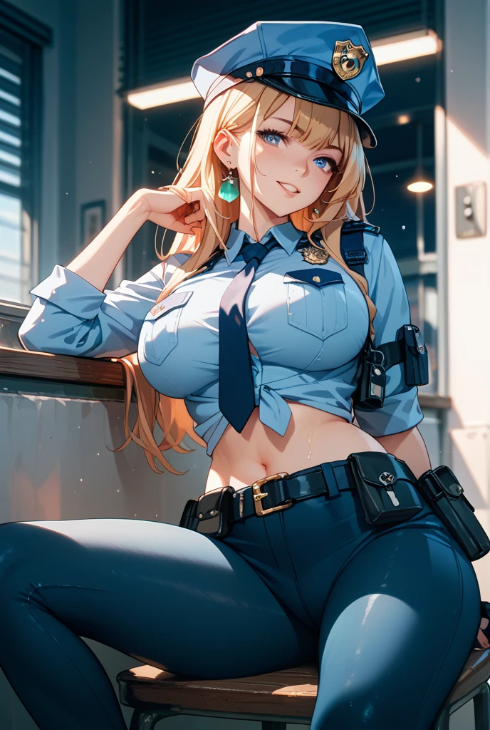 top-quality、Top image quality、​masterpiece、girl with((18year old、Disturbed prison uniform、 Best Bust、Bust 85、a blond、Semi-long、Blue eyes、open chest wide、Valley、Happiness、A slender、Seduction poses、bad face)）hiquality、Beautiful Art、Background with((prison))、masutepiece、Elaborate design、visualart