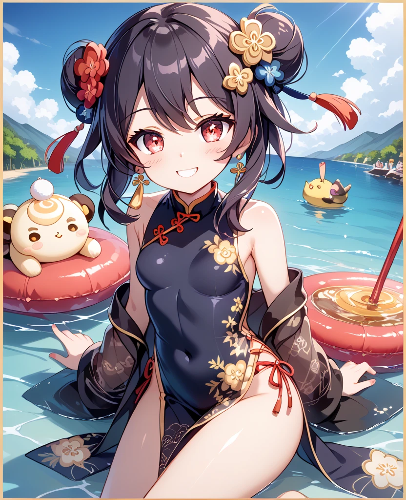 (pov kimono style swimsuit) (beautiful body), (solo:2, 15 yo, blunt bangs:1.3 black hair long hair sexy shrine girl, sexy closed eyes, happy smile), (in a japanese modern:1.3 shrine swimsuit, wabisabi:1.3, white and red, fundosi:1.3), break, in the Swimsuit contest venue, background Double Exposure beautiful ocean, BREAK, perfect anatomy, masterpiece, best quality, 16k, beautiful detailed love, sexy, daydreaming expression.