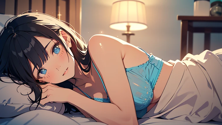 highest quality,8k,detailed,F cup bust、Big Breasts、Very cute face、Beautiful thighs、Best Beautiful Legs、Slim and beautiful arms、Slim body、Very white beautiful skin、((((1 person、looking at the camera、smile、Thin white bikini、smile、In the background are the urban buildings of Tokyo、Lie down、Hotel room、Stick your butt out、Window、On the bed、Get up close and take a photo))))、I can see the deep blue sky、The atmosphere is very bright and lively.、The woman is at the center of the image。