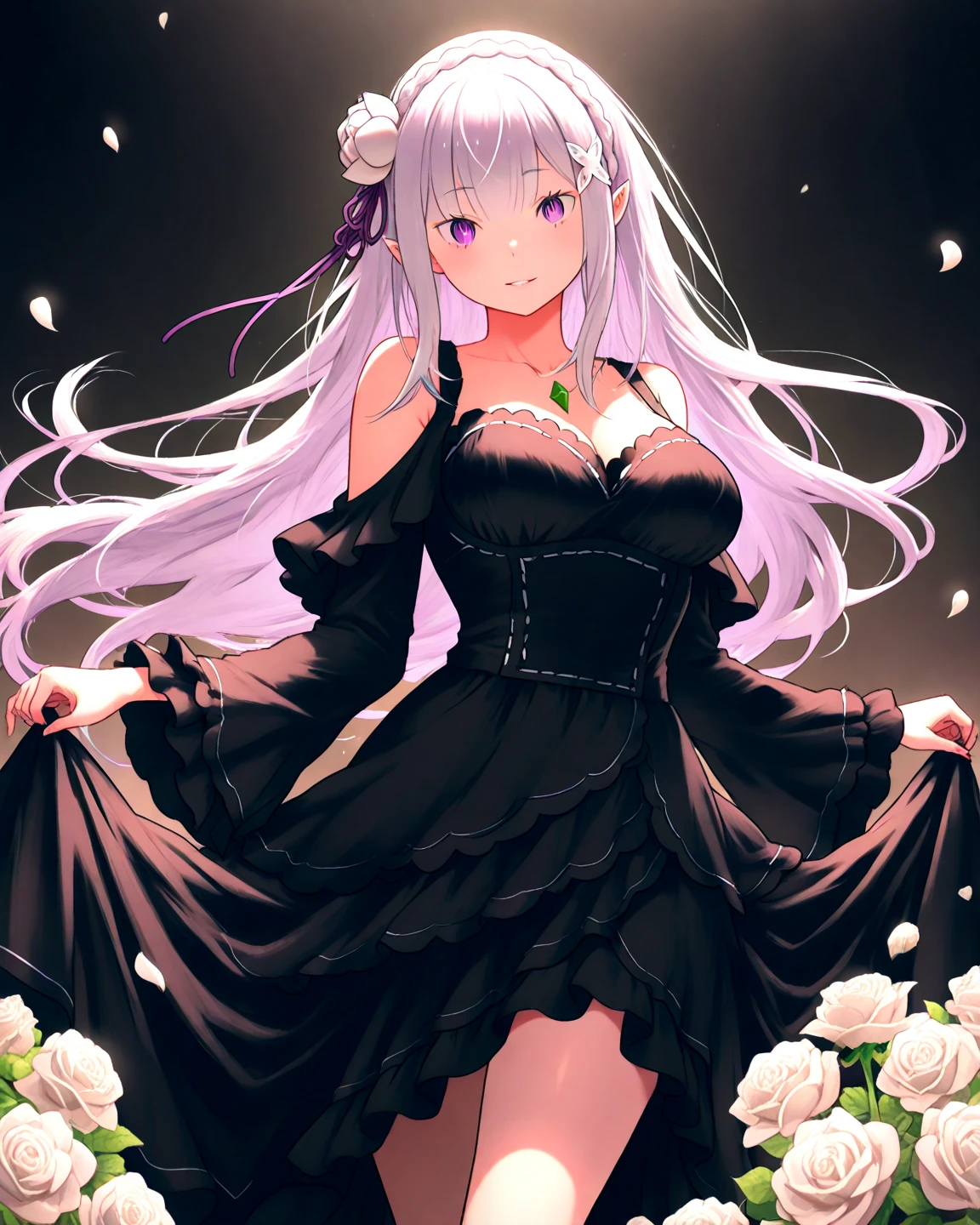 Best Quality, high_resolution, Distinct_image, Detailed background ,girl, flower,garden,Moon,