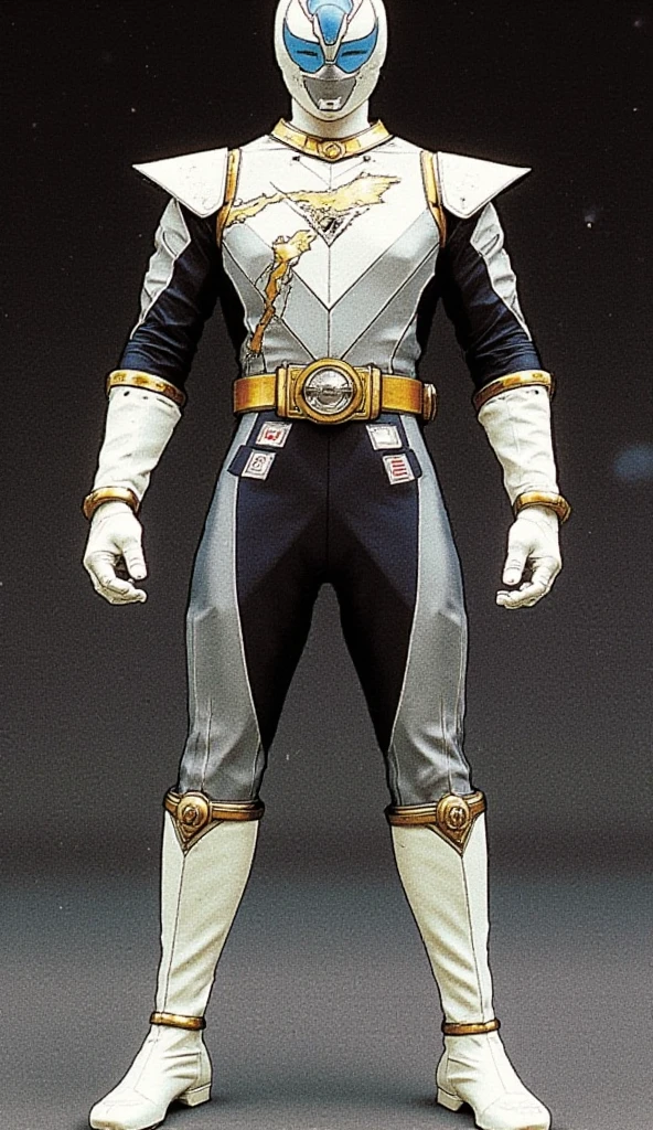 SPD power ranger suit of armor, helmet,,  (power rangers)), One guy, white based, red and blue chest armor   costume, Solo, ((fit figure)), (Anatomically correct), Cowboy shot, masked face, guns, muscular build