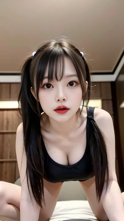 Japanese、(((Beautiful girl small breasts))),(((Flat chest like a boy))),(((Cute face like an elementary school student))),Wearing a black jacket, Long Hair, Cyberpunk Red Green Background、(((Upper body naked))),smile,Young Face,、Round face,Big eyes, Round eyes、No makeup