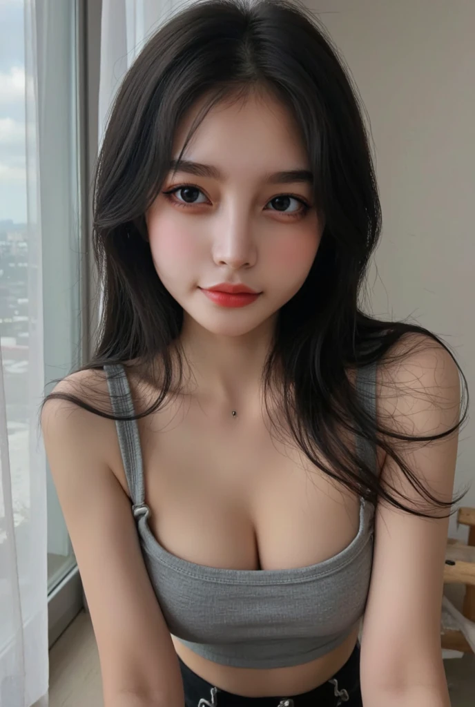 Image of a woman from the chest up、show cleavage、Glossy, soft skin