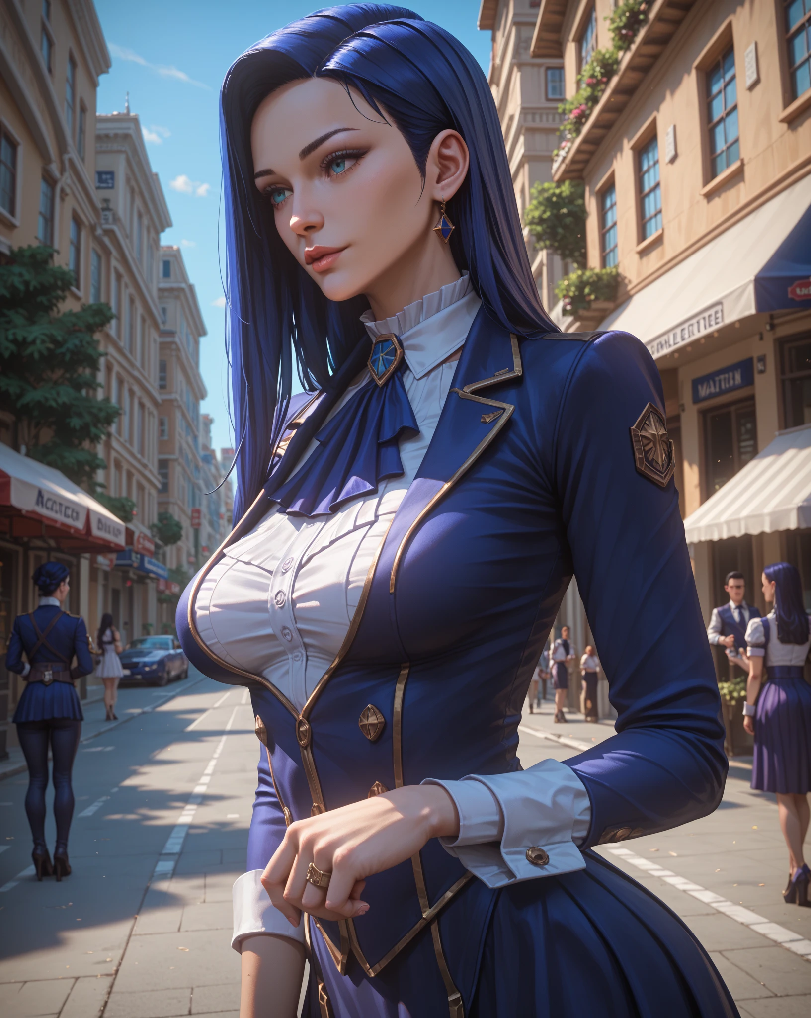 (ultra realistic,32k, masterpiece:1.2),(high detailed skin:1.1),( high quality:1.1),
<lora:Neon Nostrade:0.7>(serious:1.1),(eyeliner,long lashes, mascara:1.1),long hair, blue hair, green eyes, pink shirt, red vest, long sleeves, striped sleeves, long skirt, white skirt, yellow hair ribbon, whisperwind isle, gentle breezes, hidden treasures, mysterious island (blurry background:1.1),,(looking at viewer, standing:1.1),, (huge breast,large breast:1.1),<lora:add_detail:0.84>,full body,
(volumetric lighting:1.1),