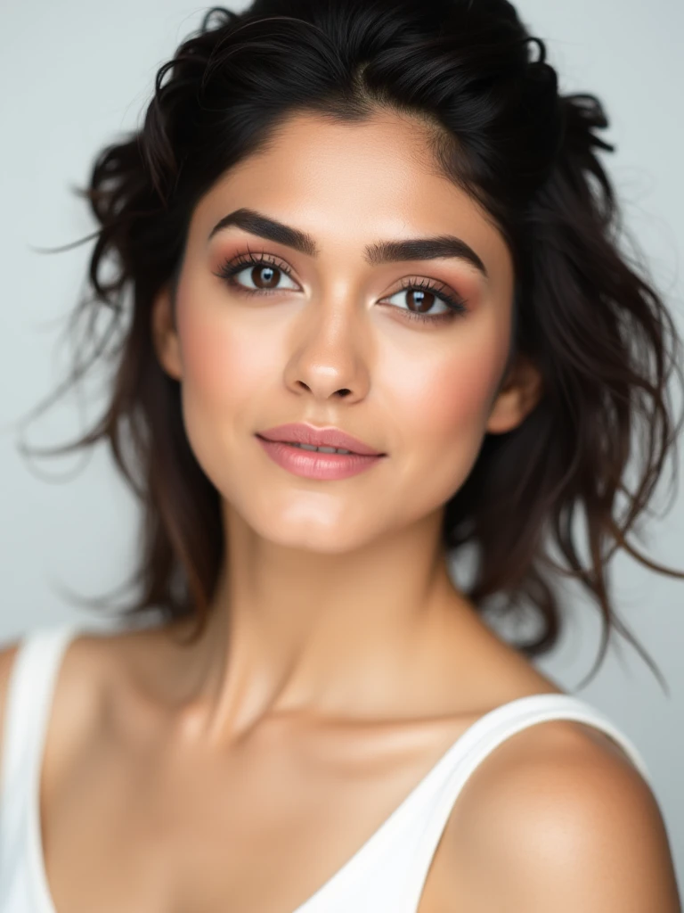 a head shot photo of a pretty woman, sharp facial features, looking at camera, real skin, 4k, high resolution, professional makeup, nehasharma, perfect eyes <lora:sharmas2:0.7>