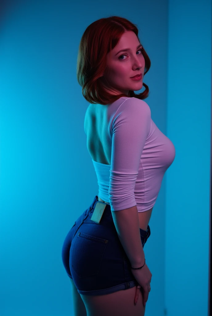Woman taking photos of her tits from the side