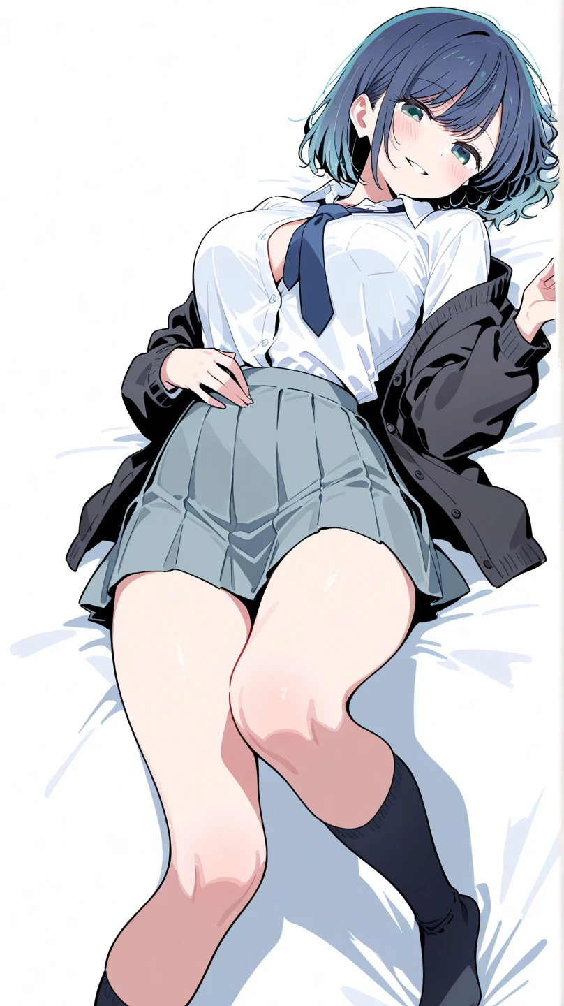 ((super high quality,))((Ultra-high resolution,))(16K,)(super masterpiece,)((Ultra HD ,))(Detailed shading,)One sexy office lady,Cleavage,popped Tight collar White shirts,Lower body naked,Ahegao,smile,blush,Dimly lit bedroom,Lying in bed,Spread your legs,Spread your arms wide,Sweaty,Love juice,A small amount of drooling,sex,Penis is inserted,semen,Full body photo,