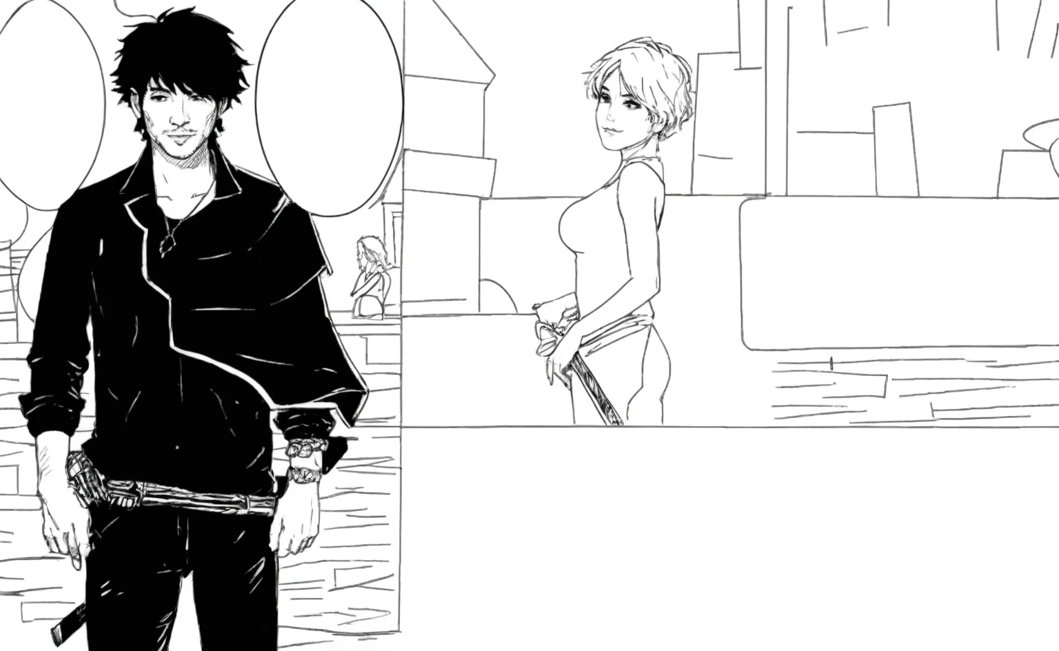 (Pencil_Sketch:1.2, messy lines, greyscale, traditional media, sketch),Beautifully dressed ((mistress)) and humble (male slave:1.8), condescending, Fixing collars for male slaves, An exquisite iron ring symbolizing slave status, iron ring with chain, Put it around the slave's neck, Conceptual art, high detail, Art Deco, UHD, anatomically correct, masterpiece, textured skin, high quality, best quality