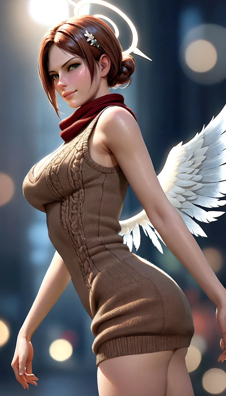 A small , by rubio, green eyes , angelic looking, whole body, slender, big breasts and detailed body, cherry field, natural light, green meal ,flores , wallpaper fanart rendering high resolution 12k image
