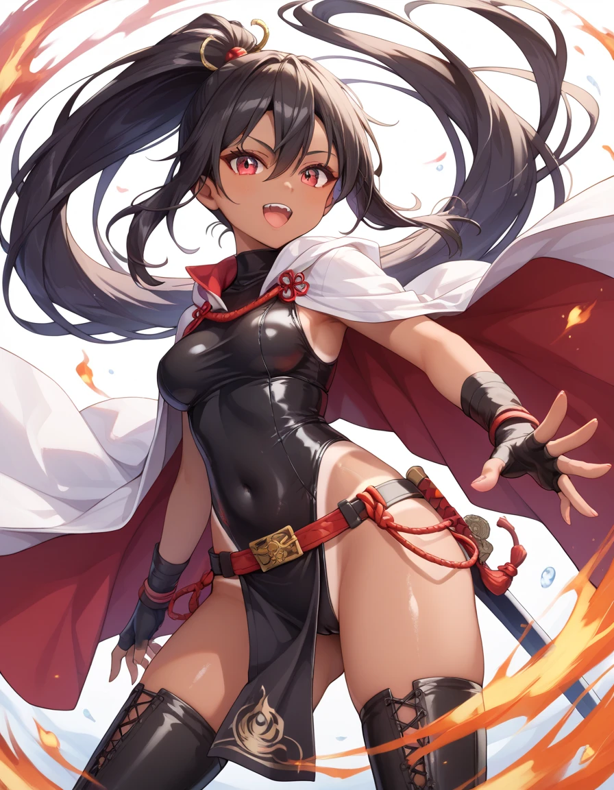 (masterpiece, best quality:1.2), 1girl, megumin, solo,  underwear,  panties, red eyes, bra, bandaged leg, black panties, thighhighs, bandages, blush, single thighhigh, black bra, looking at viewer, navel, cape, white background, side-tie panties, simple background, short hair with long locks, black thighhighs, breasts, small breasts, underwear only, bangs, black hair, collarbone, brown hair, asymmetrical legwear, bow bra, short hair, 