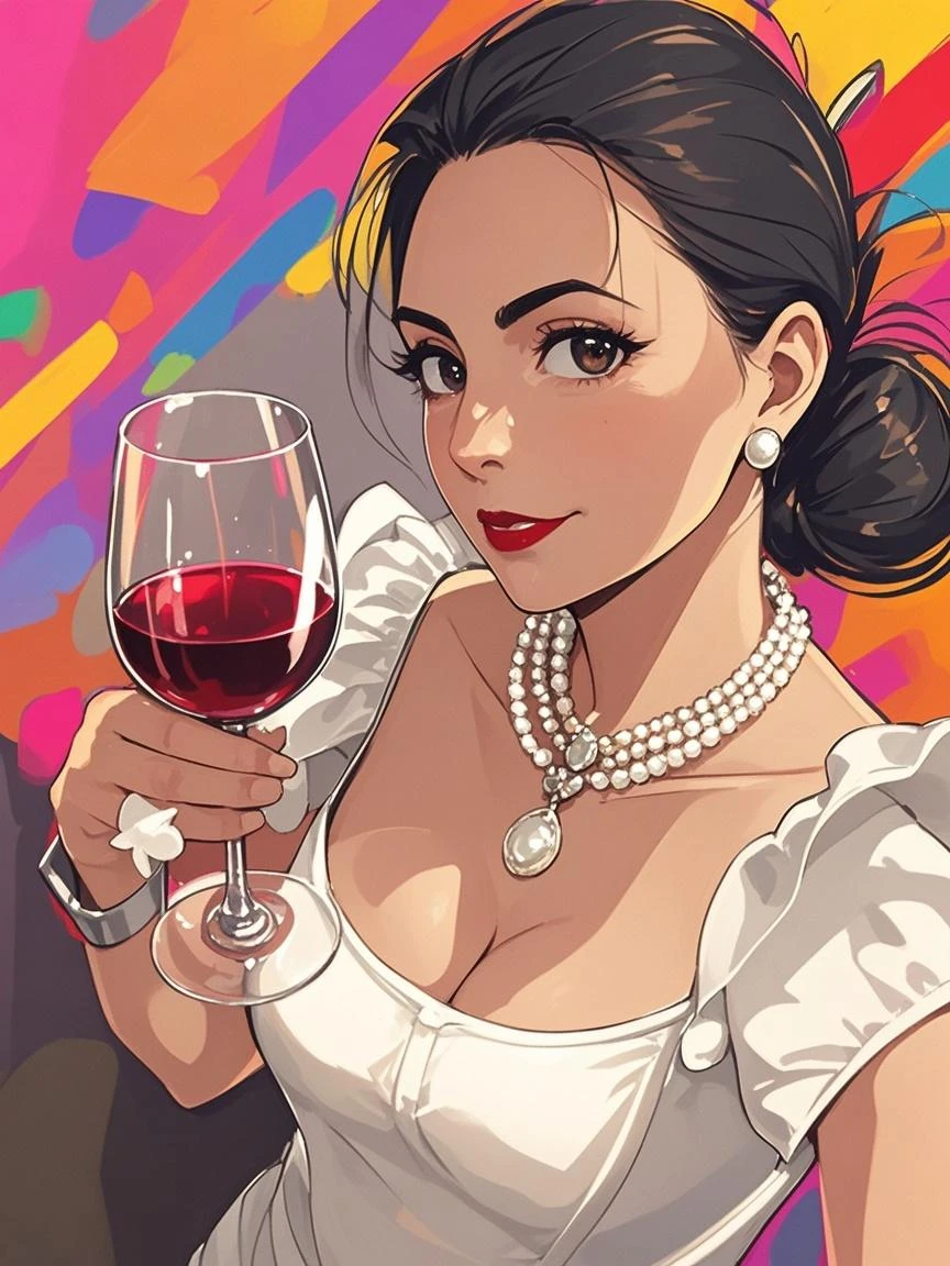 Make the singer Beyoncé drinking a glass of wine as an advertisement for the company bellavita. She was wearing a nice long and decent dress