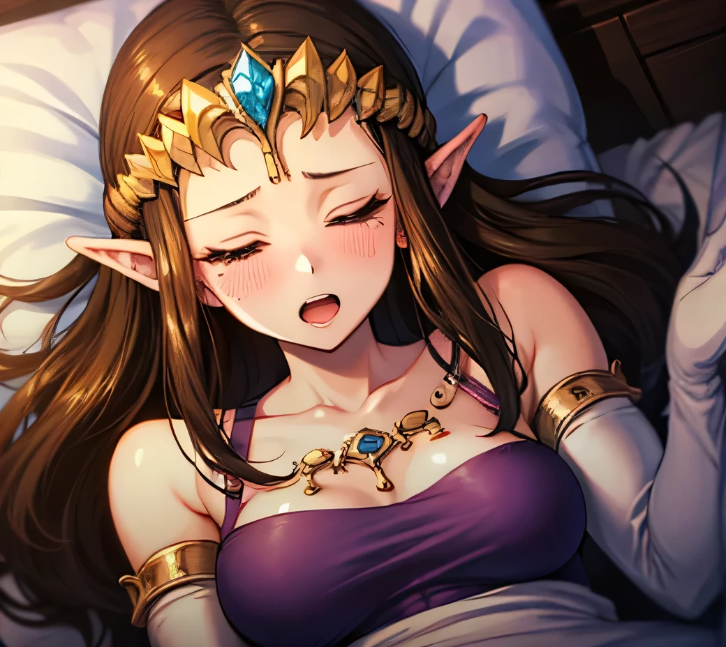 ((Place your hands on your chest)),((((Exposed breasts)))),((overhead shot)),((bottomless)),((((Pushed down on the bed)))),((((Spreading her legs)))),((Sex)),((penis in pussy)),((Crying)),,((alone))Anime art style,masterpiece,(Highest quality), (Super detailed),(Very delicate and beautiful),(alone),(Detailed face ),(((Close ~ eyes))),(((((Mature Woman,Queen))))),(()),((crinoline)),,((Long Straight Hair),((Close your eyes)),((open mouth)),(((紫のブラウス))),((Embarrassed expression)),((Dark brown hair)),Blushing,Princess Zelda, ((highest quality)), (Very detailed), ,(((Constraints))),beauty,Beautiful,Princess Zelda, twpr,)),
((in bed))nintendo, the legend of zelda