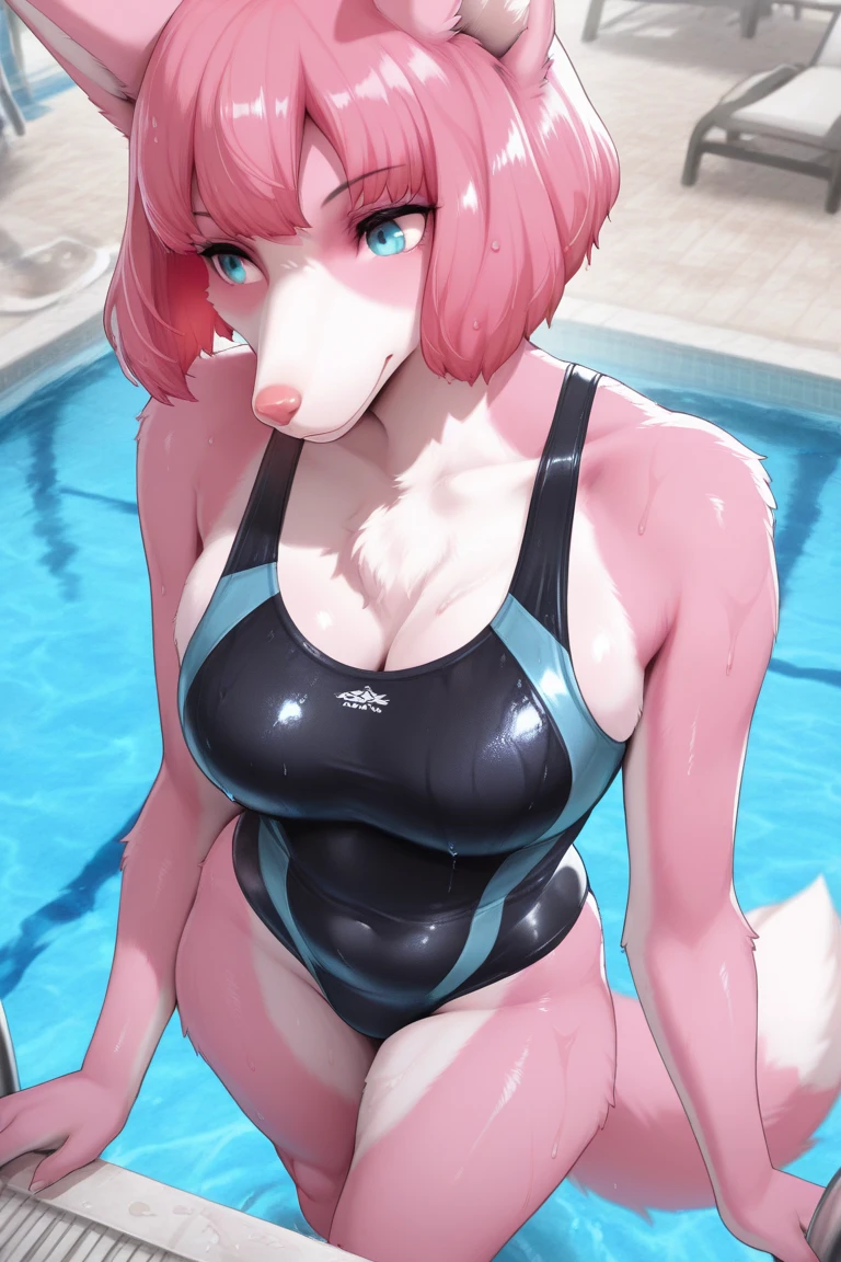 furry, fur, tail, anthro female, female furry, by wamudraws, detailed fur, best quality, HD, 1girl, solo, sexy breasts, deer girl, sinking, quicksand, Desert, sexy, scare, blush, partially submerged, upper body, bubbles, black eyes, standing, red one piece swimsuit