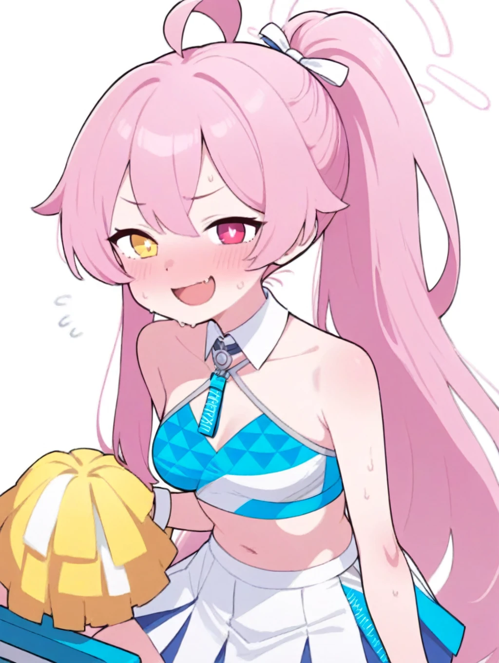 NSFW, Nude, Top-quality, Super high resolution, Anime style, masterpiece, Purifier, 1girl, solo, light purple hair, Very long ponytail, black gloves, black shorts, crop top, black and yellow hair clip, headgear, midriff, sailor collar, sailor shirt, short sleeves, yellow neckerchief, micro shorts, black sailor collar, thigh boots, (Big boobs, Voluptuous, Plump, Chubby:1.2), Thick thighs, Big ass, yellow color eyes, Eyes are glowing, Beautiful eyes, To open one's eyes wide, Evil smile, cowboy shot, Fullbody, Looking at viewer, On the sea, Blue sky