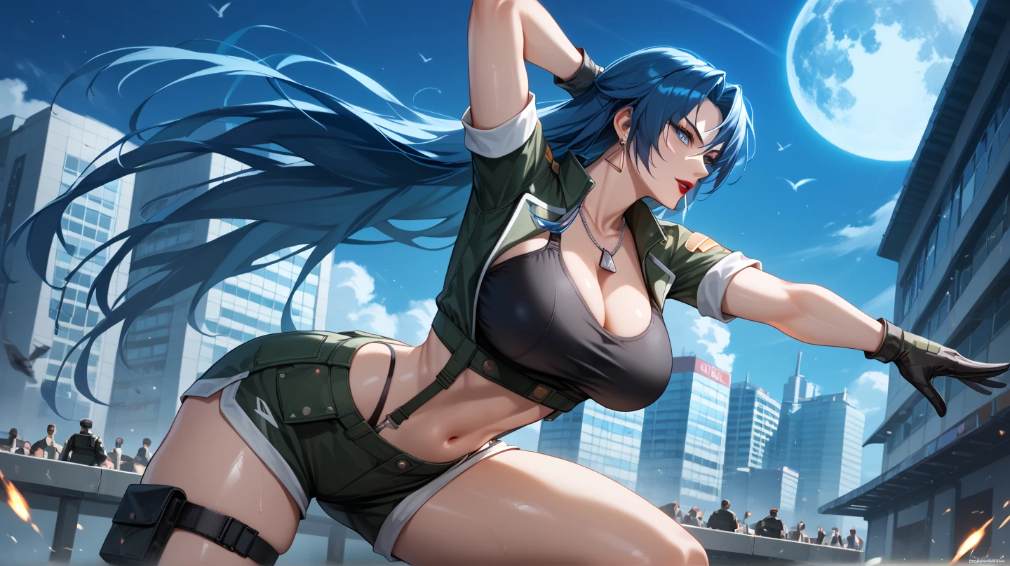 Giantess with firm , long sexy legs, yellow hair and in bikini is lying on the ground, while the city at her feet burns in flames for the destruction she has caused, while people run away from her, so as not to die crushed by her heels. Giantess, goddess, macrophilia, curvaceous body, hentai, fetish, sexy legs, bikini, high heels, high quality