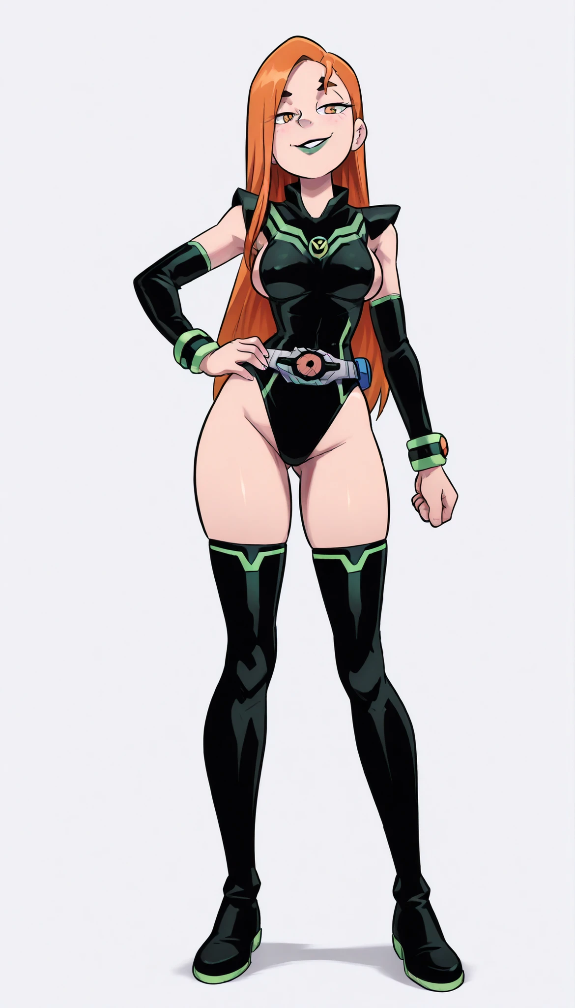 Masterpiece, Best Quality, Highly detailed, illustration, absurdres, street fighter, doll suit, shadaloo doll, agent aika, nazi saluting, military, military saluting, salute, 3girls, Team Squad, expressionless, blank eyes, looking at viewer, red gloves, emotionless, black latex, corrution, zofa suit, zofa soldier, mind control, female combatant, full body, hypnotized, standing, standing at attention, unhappy trance, full body suit, leotard, perfect female body,  green delmo uniform, extremely glossy latex, Delmo Uniform, belt, hypnosis, hypnoLora, empty eyes, Mind control device, thighhighs, kneeling, poses, submissive_pose, Green hair, green eyes, bare shoulders, jewelry, earrings, necklace, tiara, crown, Hisui Fiore, Fairy Tail, long hair, hair between eyes, (green eyes:1.5)