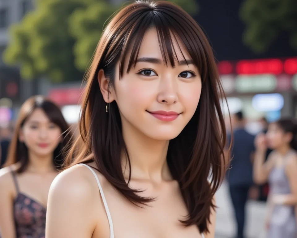 (highest quality,8k,High resolution,masterpiece:1.2),(realistic,photorealistic,photo-realistic:1.37),super detailed,slim waist,beautiful and detailed face,smile,narrowed eyes,delicate skin texture,floating hair,professional lighting,whole body,long hair,blonde hair,on the road,bob hairstyle,生き生きとしたsmile