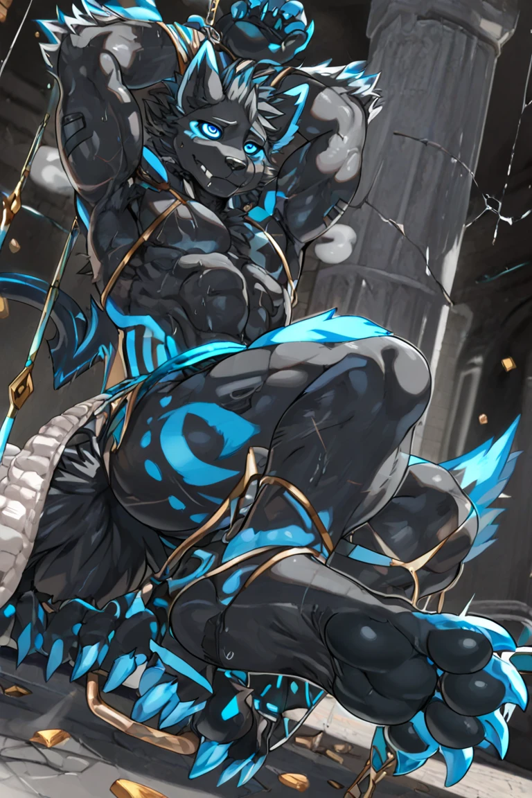 1boy, toned, sharp cat ears, cat tail, dark purple messy hair, wide dark blue eyes, cosmic powers, HD, masterpiece, vibrant, black boots, dead expression, slim purple armor, full body view