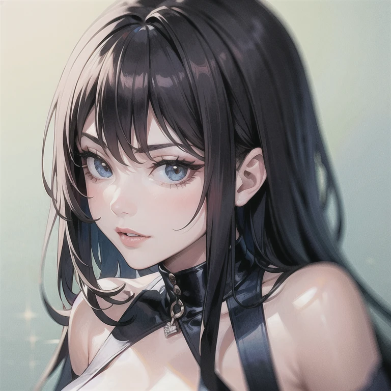 ((masuter piece:1.5)),((Finest quality)),(super precision),8k picture,Top quality anime,Highest level of resolution,sharpnes,Clear,Modern society:1.4,((perfect anatomia:1.5)),(Perfect depiction, Unbroken body:1.5),Detailed down to the smallest detail,Phenomenal depiction,((1womanl),(Lustrous black hair)),(Beautiful and neat face),((beautiful shiny black eyes),huge tit,Slim body,pretty skin,(A slight smil),(white t-shirts,Clocktop:1.1)