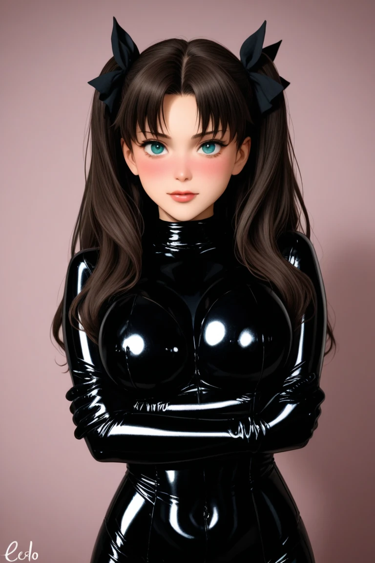 super deformed chibi cartoon black girl huge tits head wearing latex gimp