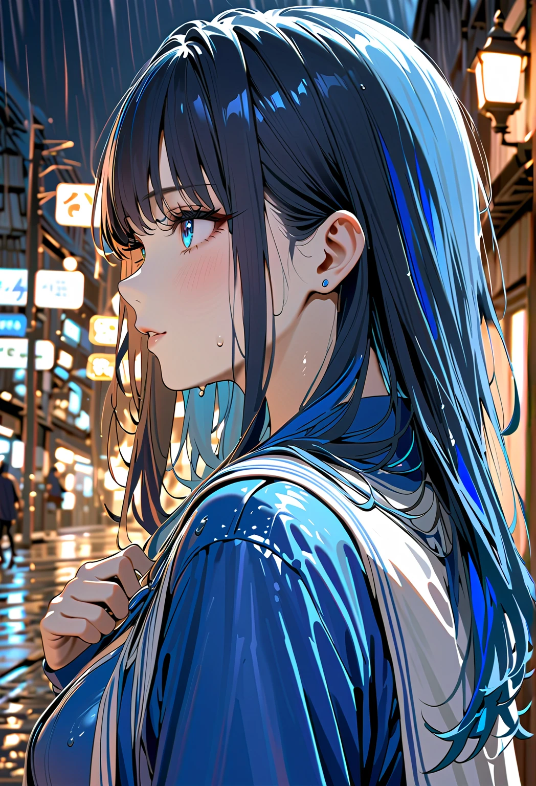 ((masterpiece)), ((best quality)), ((8K)), high resolution, 1girl, cat ears, pale skin, green eye, glasses, multicolored hair, large breasts, harbor, snowy, winter, starry sky night,