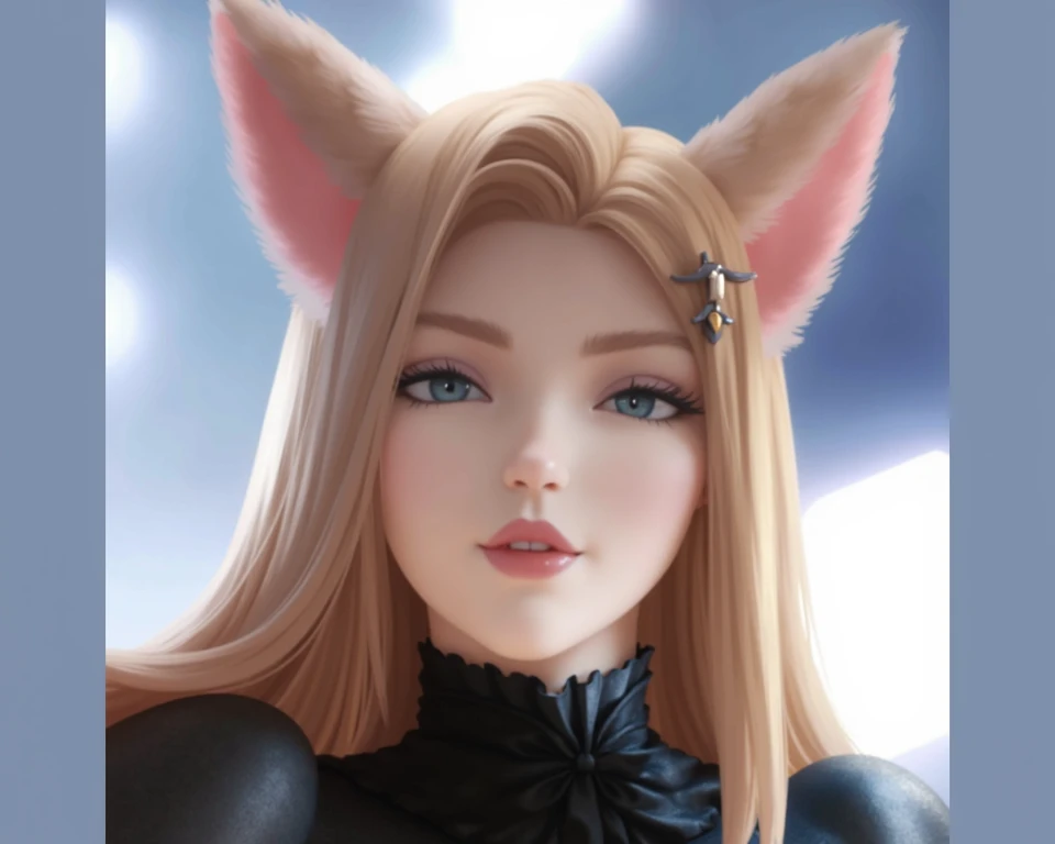 k/da_ahri, 1girl, ahri (league of legends), breasts, animal ears, blonde hair, solo, fox ears, k/da (league of legends), long hair, cleavage, tail, whisker markings, looking at viewer, facial mark, choker, large breasts, bare shoulders, fox tail, jewelry, yellow eyes, upper body, multiple tails, bangs, shiny, collarbone, covered navel, earrings