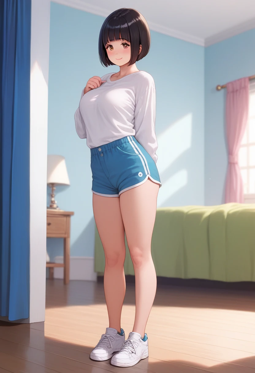 arafed lady in gym uniform, full body, standing.
