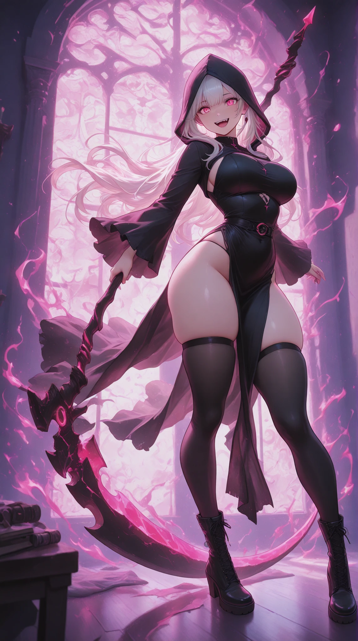 Full body image of a vampire woman, full body in image, wearing elegant, gothic-inspired outfit, long hair with vampire-like features (pale skin, fangs, red eyes), female body, slender and alluring body, dynamic pose, detailed pose, simple background, expressive face showing seduction, focus on face, line art, sketch