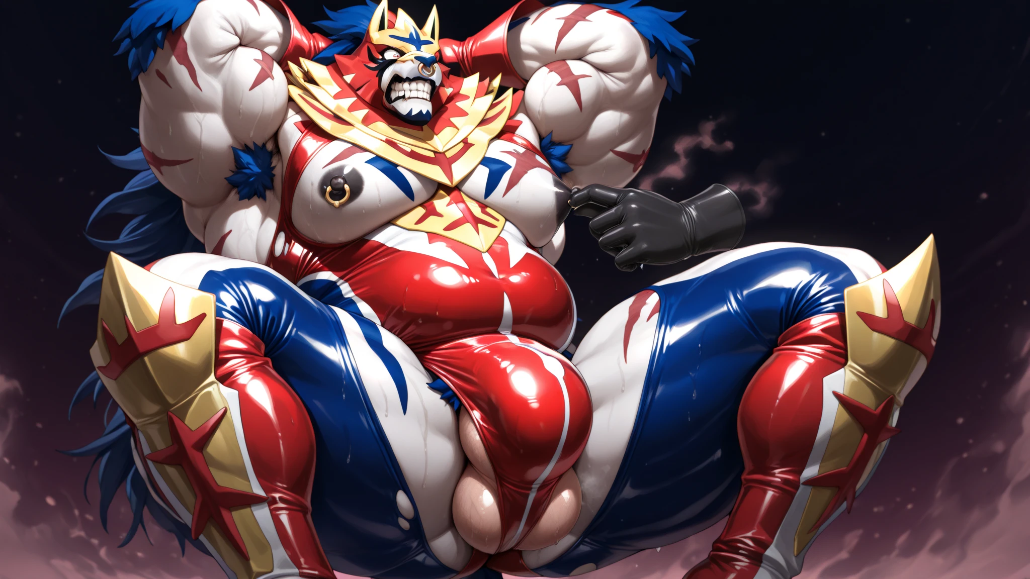Man in armor,teenager face,Huge muscles,Huge erect penis,Little,