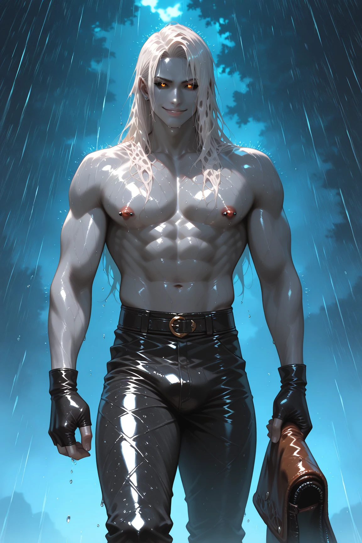 (8K, RAW photo, Highest quality) ((full-body shot:1.5)), blue eyes, 18 years old, white pale skin, (((silver messy hair:1.3))), angry, (forest.1.5), (horror:1.8) (((male model man head:1.2))),(werewolf ears:1.5) (werewolf tail:1.5)( werewolf claws:1.5) (pale skin:1.2), night, (((:1.5))), Realistic, (((fully naked))), nude, (((1 perfect penis:1.3))), 1 amazing penis, (((1 nice penis:1.2))), 1 beautiful penis, 1 great penis, 1 male penis, mal scrotum, perfect scrotum, male structure, male genitalia, handsome man,frontage, Intricate details, Extremely detailed eyes and eyelashes, Muscular male, Manly, masculine, Soft lighting, Cinematic lighting, Portrait, Exposing the pectoral muscles, male model, muscular, ripped, defined body, Digital SLR, hyper qualit, Fujifilm XT3, Crystal clear, 8K UHD, High detail, Ultra photo realsisim, haar, ((Realistic skin), ((pores)), ((high detail skin)), volumettic light, groin, far, complex 3D visualization, high detail, 1 handsome young man (nsfw) looking at the viewer (Pureerosface_V 1:0.6), pure, genuine human skin , (bare chest), muscles, vivid details, hyperrealistic, beautiful background, octane rendering, best quality, masterpiece, extremely detailed, computer graphics, unity, wallpapers (realistic, photorealistic: 1.37), stunning, fine details, masterpiece, best quality, official art, extremely detailed CG unity 8k wallpapers, (((Full Body))), ((Correct body structure)), (((Correct dissection))), (((Depth of field:1.5))), (((blue color correct:1.2))), (((low saturation color correct:1.5)))