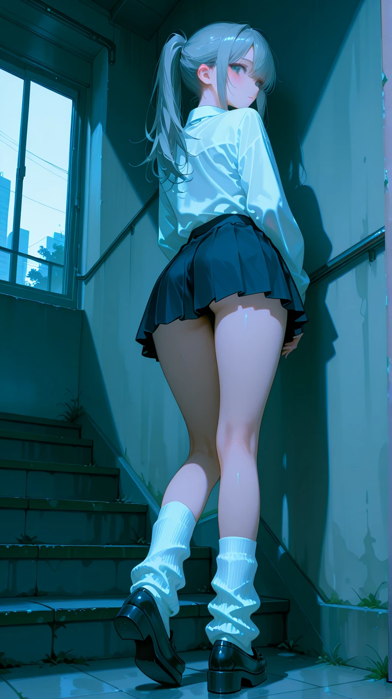 ((Correct Anatomy)),(Detailed image quality),(Female student)、((school uniform))、((Sailor suit))、(Mini Pleated Skirt),(((Black Stockings))),((School Uniform)),((standing)),Ultra-high resolution,Mature Woman, Mature Woman, Very detailed,Sunburned skin,Brown Skin,((Beautiful legs)), (Big Breasts),((Beautiful feet)),Perfect hands, Detailed fingers, Beautiful details, ((Long, long hair)),((Twin tails)),Black Choker, Earrings,loafers,Perfect Eyes, Captivating eyes,(School stairs)