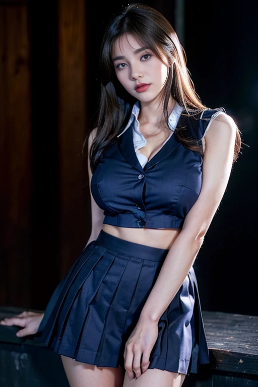 ultra realistic 8k cg, masterpiece, intricate detail, best quality, chromatic aberration, 1girl, long hair, eye highlights, sharp eyes, school_uniform, nsfw, sex, cowgirl position, cardigan, long sleeves, pleated skirt, white shirt, shirt lift, nipples, pale skin, hot, sexy, wavy hair, homunculus