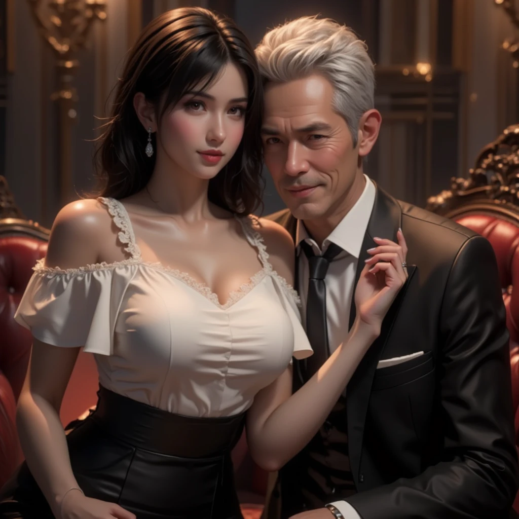 there is a woman with a bra top and a man with a tie, a poster by Sengai, trending on cg society, tachisme, trending on cgstation, trending at cgstation, 中 元 节, realistic!!, 2b, 2 b, horror!! highly detailed, けもの, ( ultra realistic )