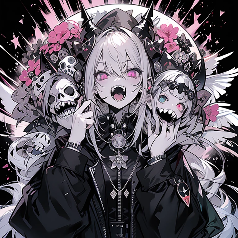 Anime girl with blood on her face and wearing black clothes, gapmoe Yandere grimdark, Yandere, gapmoe Yandere, Danganronpa digital art, Yandere. expensive, junko enoshima, portrait gapmoe Yandere grimdark, Junko Enoshima from Danganronpa, akane owari danganronpa, Killer - Girl