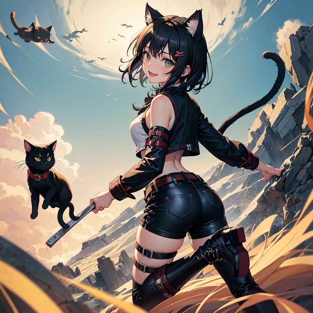 A highly detailed pov illustration of (((female, cat ears, cat tail, young, petite, flat chest, young, lithe, tribal catgirl)), ((flat chest, small breasts, a-cup, ultra petite body)), ((riding on a large black panther through overgrown ruins)), (detailed eyes, ultra detailed eyes), viewed from behind, close-up, blushing heavily, ((detailed cameltoe)) mons visible, inguinal crease, showing off body, ((primitive tribal outfit, exploring, tribal body markings)), (detailed fur texture, detailed fur), detailed background, dense jungle, ruins covered in vines, by sandra chevrier and greg rutkowski and wlop, bright light, digital art, highly detailed, fine detail, intricate, ornate, complex, octane render, unreal engine, photorealistic, 8k, 16k,