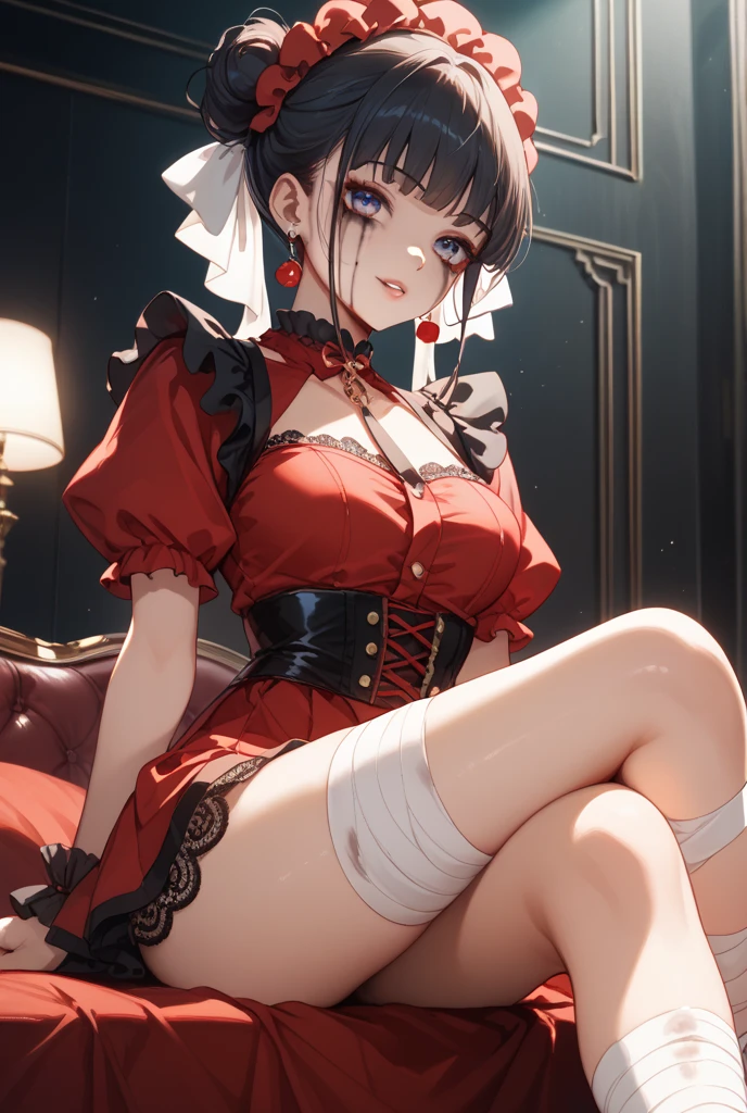 Around 50 years old, (Elegant and well-proportioned body shape), (slit skirt), (high heels), (bob hair), (garter stocking with anklet), (raise your legs), wince,(orgasm:1.5),waiting for tongue,(Delicate and elegant light makeup), Delicate and beautiful fair skin, Detailed facial description with double beautiful eyes, Gentle eyes that shine with youth and innocence, Expressing the amazing beauty of youth, Adorable Japan Woman, A beautiful portrait that captures her enchanting charm. (8k, highest quality, masterpiece: 1.2), (Realistic and photorealistic: 1.37)
