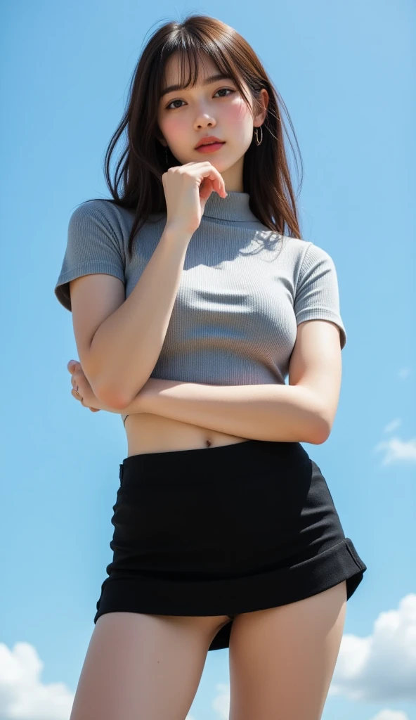 (8k、born、Professional、Highest quality、masterpiece:1.2)、(Genuine、Realistic:1.37)、Very detailed、(18-year-oldの女性のポートレート)、(expensiveest Detail Skin:1.2)、(expensiveest detail face:1.2)、1 Female、18-year-old、((Short black hair:1.2))、expensive 、日本の高校bornセーラー服の、I lifted up her pleated mini skirt, Revealing white lace panties.)、Sunset sky、The cityscape at dusk can be seen in the distance、Golden Hour