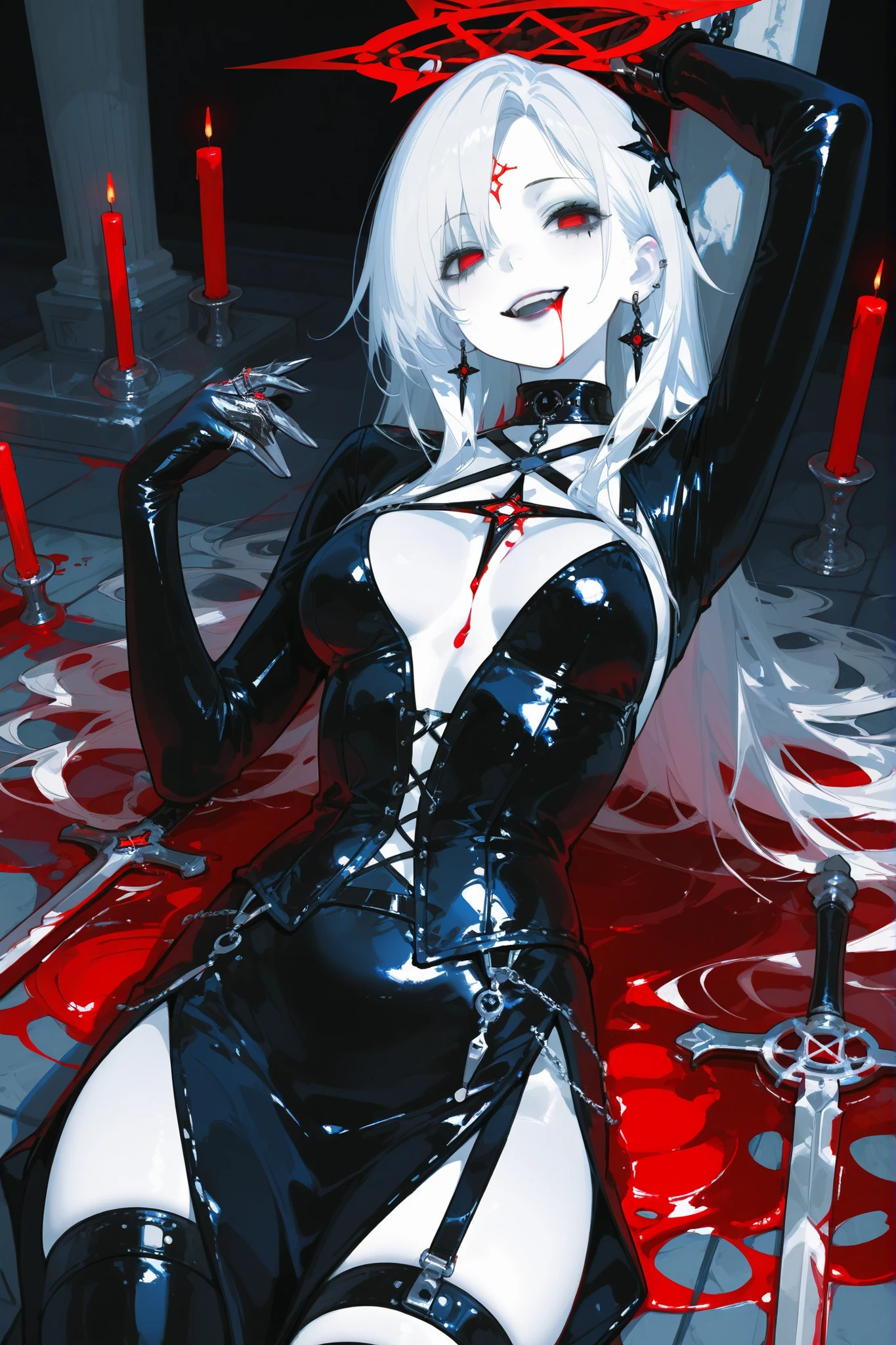 "2 girls, ((Masterpiece)), [Slim], (Small breasts), Pale skin, ((Detailed eyes)), (Background blur), ganyudef white long hair, Red eyes, villainous, Dark theme, [eyes liner], Evil".. Embracing. Blushing, profusely sweating. Naked Lesbian.  (Groping fondling pulling breasts). Spit. (Bunny suit). [Sucking on nipples]. [multiple penetration  creampie] [stripping of clothes]  {bending over), recoil, violent. Kneeling. Heart pupils. Gagging. Crawling. (Cum dripping spread pussy) exposed pussy. Pulling hair, long tongue.