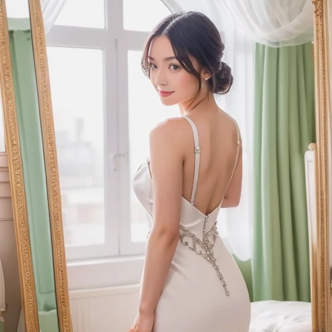 lingeriedresschinese, 1girl,  solo, white dress, white stockings, medival castle, castle balcony, holds bouquet, flowers, night, stars  by Terry Richardson,  <lora:LingerieDressChinese:0.6>