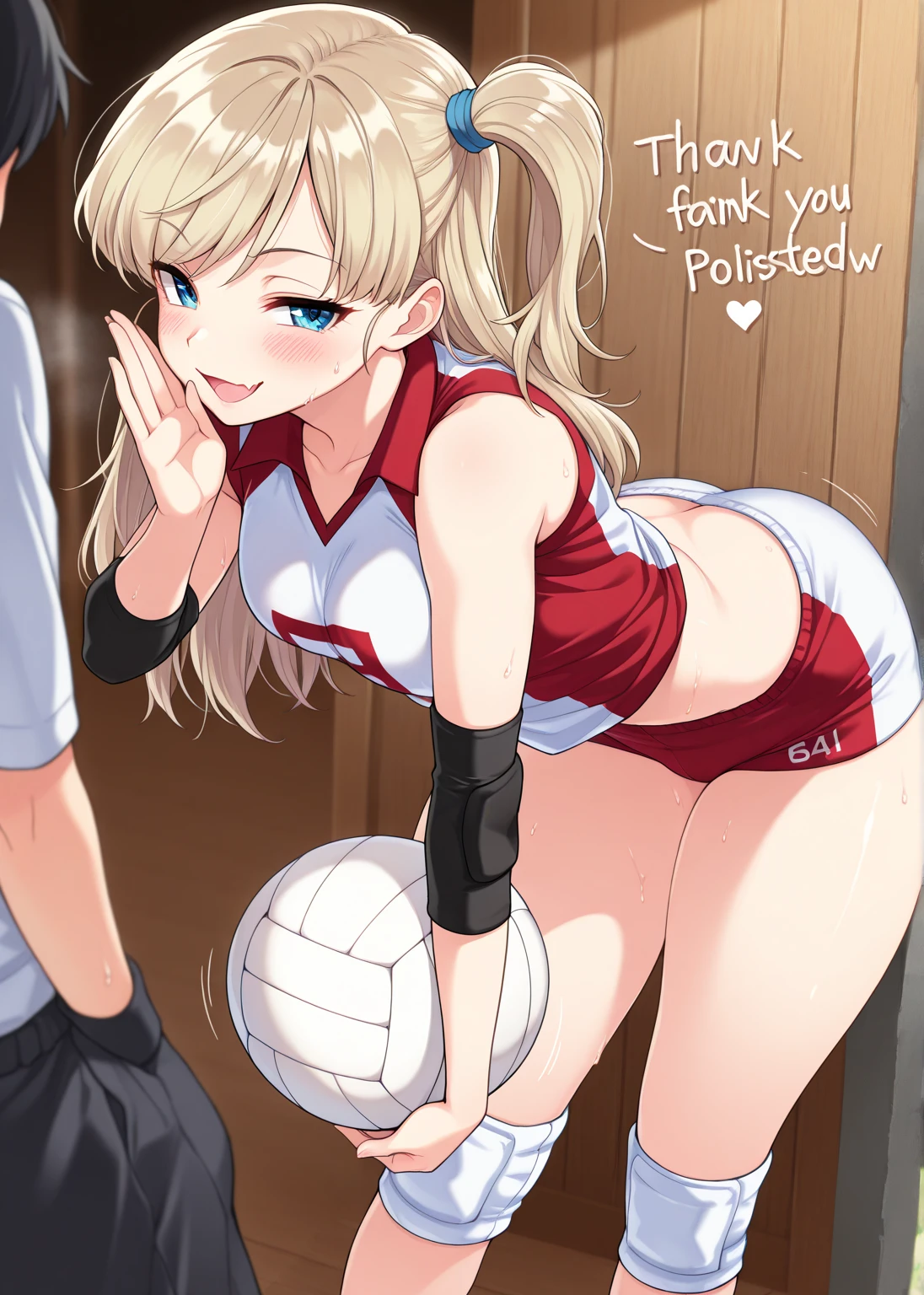 Browsing Caution,(Petite),(Crossdresser),((Penis in the crotch)),(((((Handjob))))),(Two blonde women with low pigtails),lips,Sweat,White Breath,Ecstasy face,Naughty sound effects,(((ejaculation))),Basketball uniform