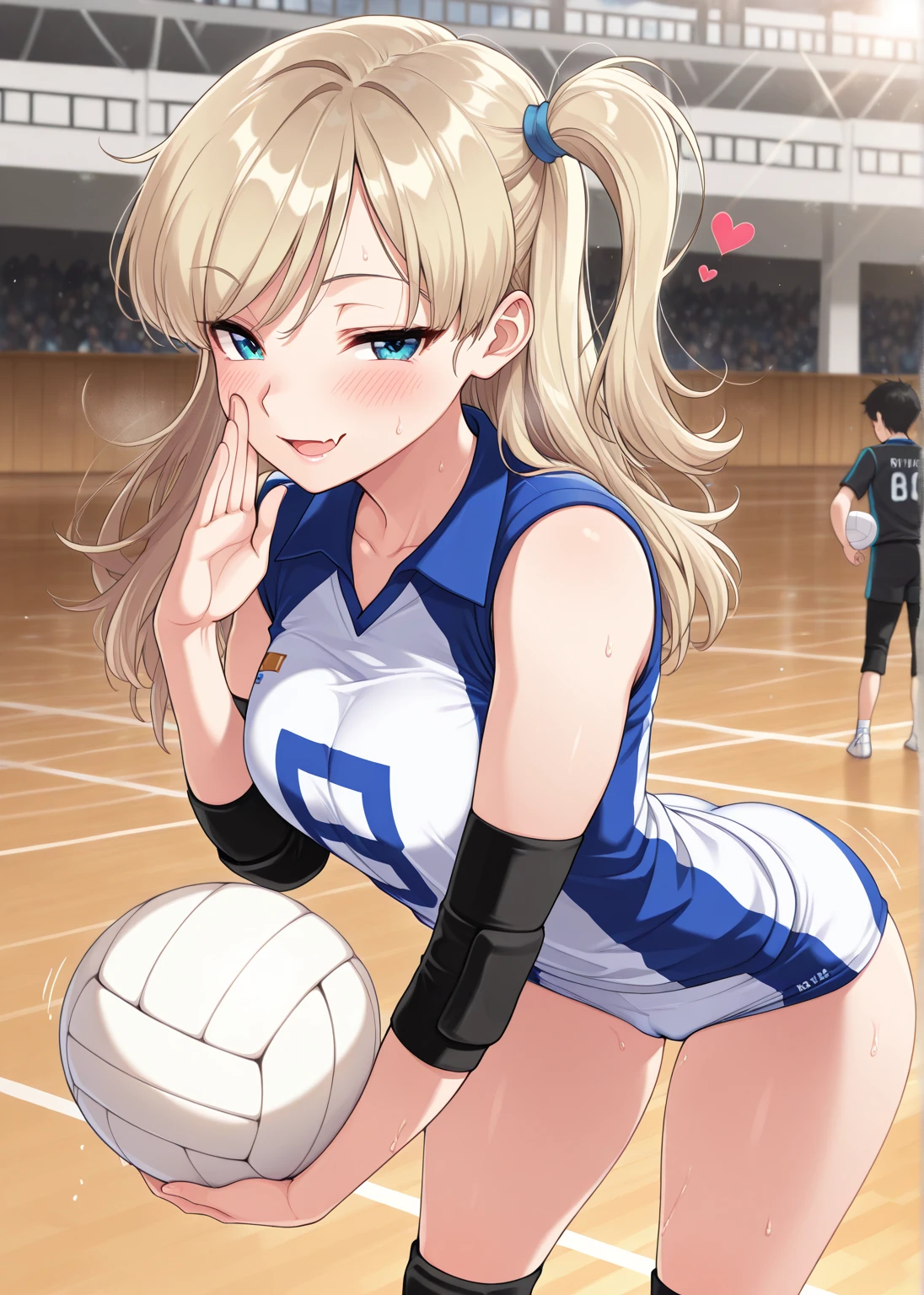 unity 8k wallpaper, anatomically correct, (((masterpiece))), (((best quality))), (((ultra detailed))), (((high-resolution))), ((Ultimate cutie)), perfect hands, perfect finger, (((good anatomy))), detailed beautiful face, shiny hair, (((gyaru))), (potbelly), (curvy), medium breasts, ((Thick thighs)), (((solo))), ((seductive smile)), (((blush))),
BREAK, (((sit astride the perfectly spherical shape 6-inch volleyball))), (((Straddling a perfectly spherical 6" volleyball))), (((Perfectly spherical 6" volleyball fits perfectly crotch))), BREAK, (((Rub the Perfectly spherical 6" volleyball against crotch))),
BREAK, (Collared volleyball uniforms), sleeveless, ((buruma)), ((kneepad)), pussy juice stained, (elbow pad), (((sweat))), (((covered in sweat))), ((deep breathing)), in Volleyball Court, indoor, lighting, looking at viewer, full body, (spoken heart)