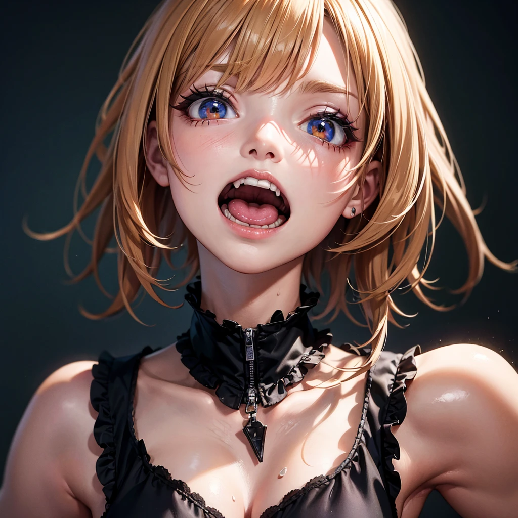 A gal girl who stuck out her tongue. Twintail hairstyle. Unusual fashion. No background. Octane rendering style.