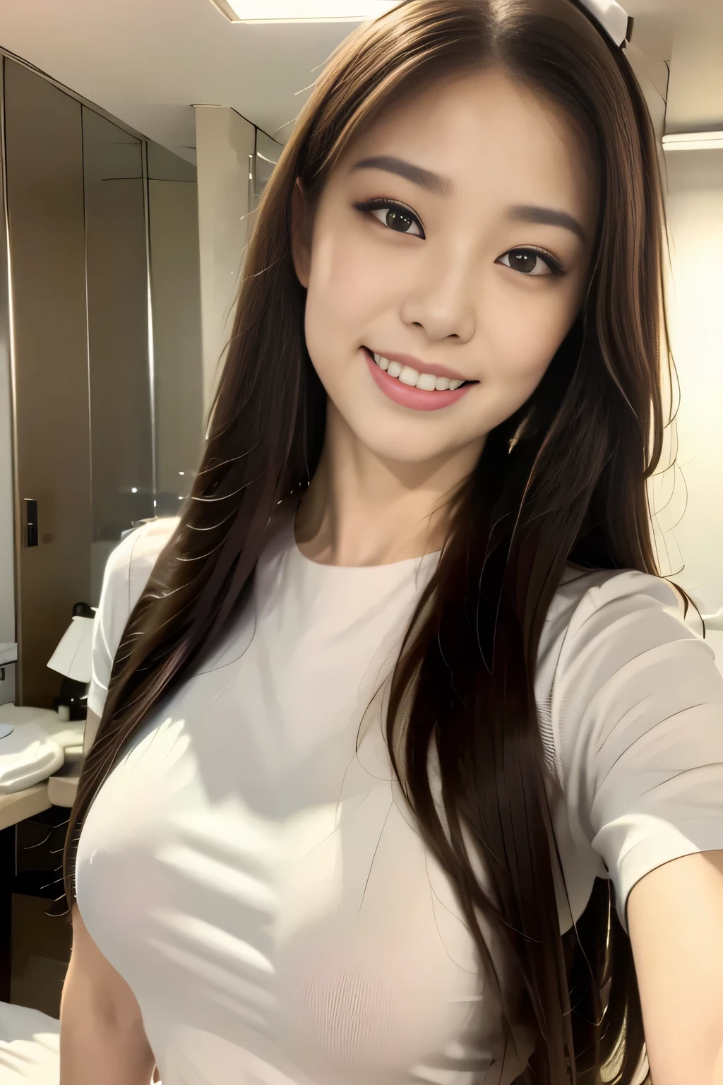 ((Realistic lighting、Highest quality、8K、masterpiece:1.3))、Clear focus:1.2、One Girl、Perfect Body Beauty:1.4、Slim Abs:1.1、whole body、((Dark brown hair、Large Breasts:1.3))、(Acceleration:1.4)、(Fresh、dawn:1.1)、View of Waikiki Beach、Palm tree、Thin face、Beautiful Eyes、double eyelid、Fashion model posing、Floating Hair、Mahogany Solo Mesh Blouse Made entirely of Lace，A gorgeous and elegant impression、meanwhile、Adorable smile