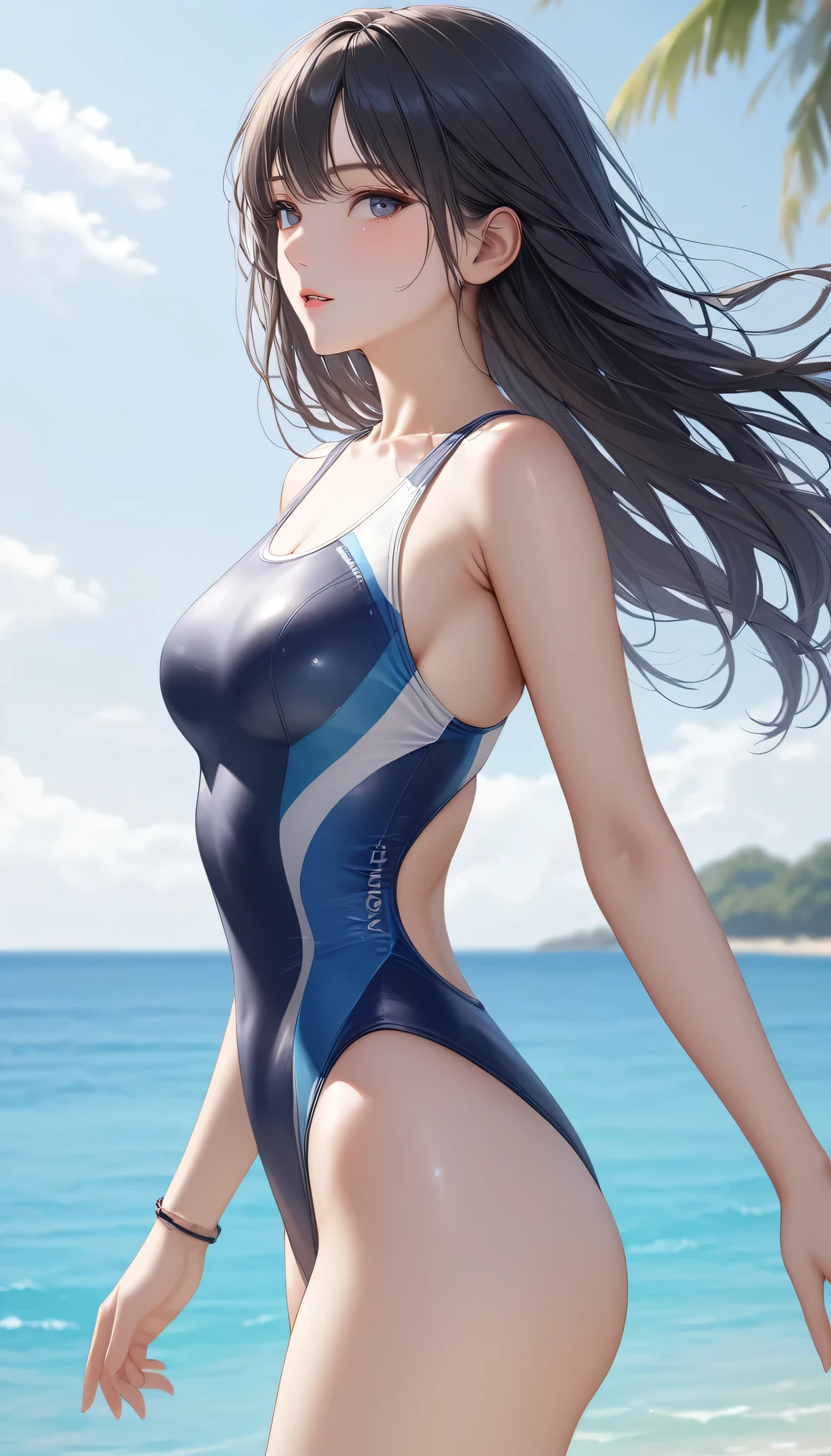 score_9, score_8_superior, score_7_superior, High-resolution CG illustration,A masterpiece in 32K resolution,Highest quality,it is really amazing,Very detailed,Ultra-high resolution,Ultra-realistic,Realistic,Increased depth of field,Cinematic lighting,
Sexy mature Japan woman,
Straight long hair with black hair,Ultra-detailed and beautiful face,Calm and gentle look,Beautiful brown eyes,Translucent white skin,Realistic skin texture,Great proportions,
Sexy high leg swimsuit,
Artistic design,Chic color scheme,Detailed fabric texture,
Dark overcast sky on a dull night,Dark clouds filling the sky,Thundercloud,Coastline at night,Stormy seas,delay々A desolate sandy beach that continues,
Beautiful back,Back view,Cinematic Angle,