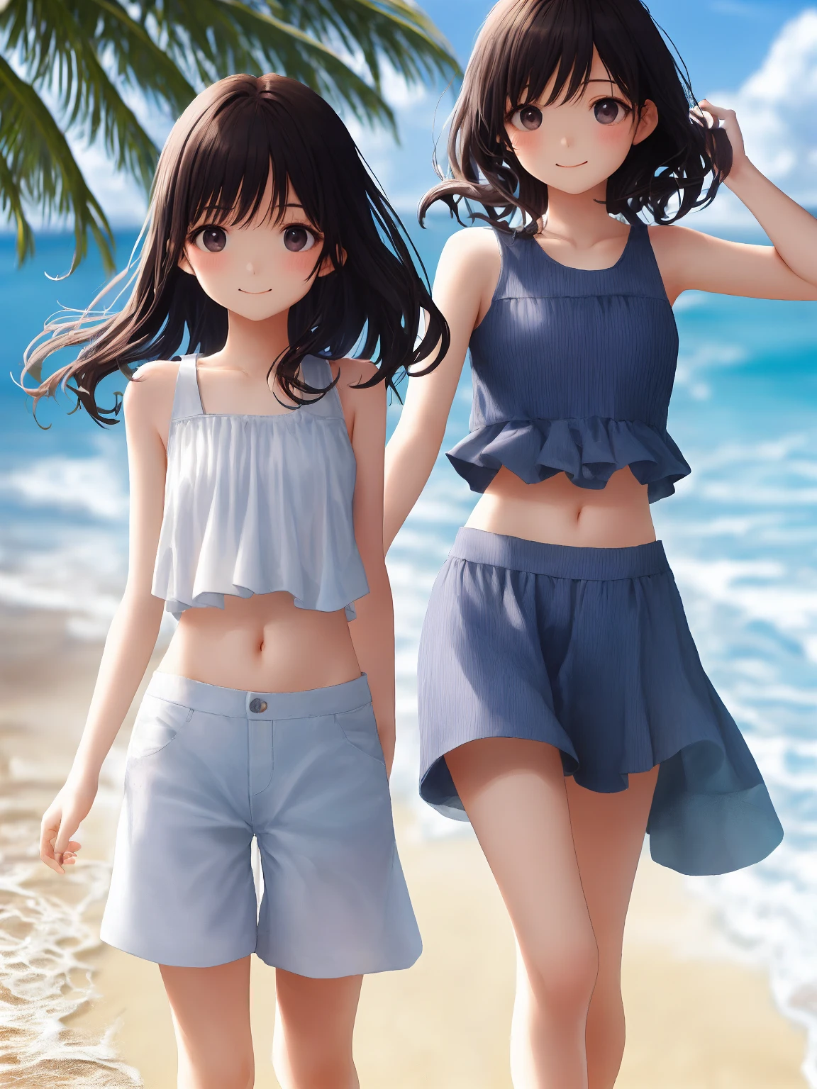 2girls, beach, ocean, <lora:range_marata:0.7>