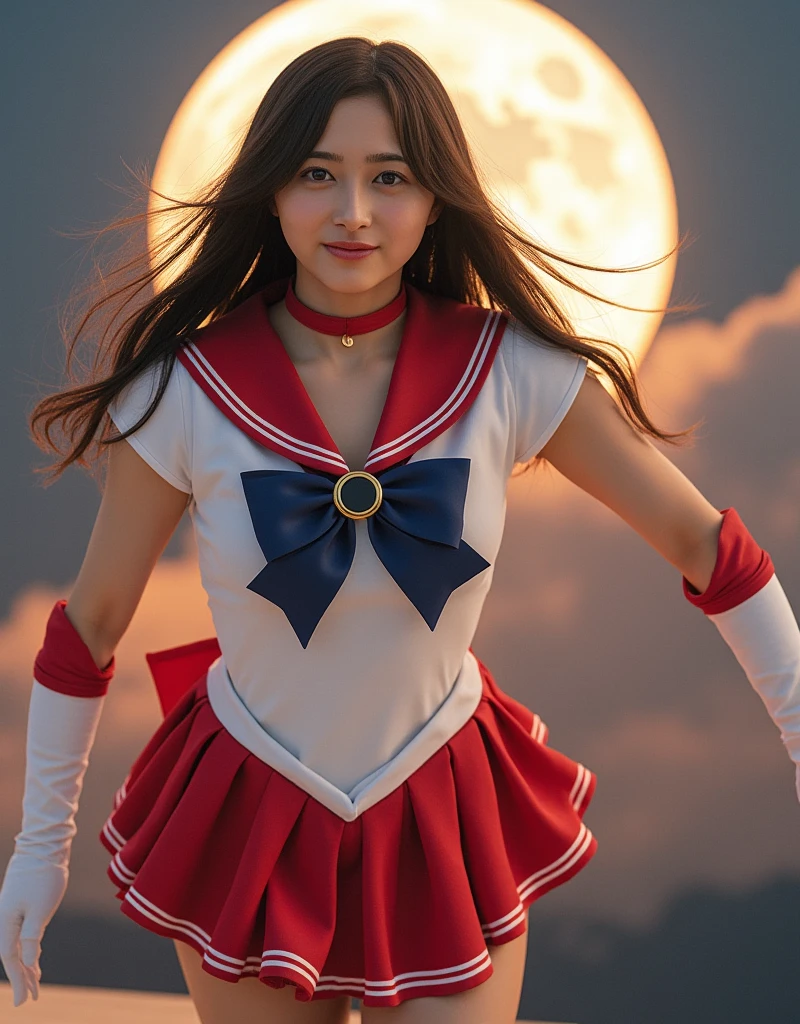 masterpiece, full: 1.5, stand, 8K, 3d, Realistic, Ultra-microphotography, Highest quality, Super Detail CG Unity 8K Wallpaper, From below, Intricate details, (1 female), 18-year-old, Shiny crimson plated mini skirt: 1.4,(Same 1, tiara, Sailor Warrior Uniforms, White gloves, Red Sailor Collar, Red Skirt, Sailor Warrior Uniforms: 1.2, Sailor Mars: 1.2, Meishaon), Incredibly long and straight purple-black hair: 1.2, Beautiful straight long hair shines: 1.2, Sailor Warrior Uniforms, ((A very large purple ribbon in the center of the chest: 1.4, 額に金色のtiara: 1.5, Red gloves on elbows: 1.1, Shiny crimson color with luxurious gold decoration: Enamel Long Knee High Boots: 1.3, Deep crimson collar, Deep crimson sailor collar, Long white latex gloves with luxurious gold embellishments: 1.3, A very large red ribbon on the back of the waist: 1.1, Red choker, Cleavage looks sexy bold and big, Red star earrings)), SMMars
Very long hair, Parted bangs,(Captivating smile, Very cute face, Facial details: 1.5, Bright purple eyes, Beautiful Face, Beautiful Eyes, Shining Eyes, Thin lips: 1.3, Thin, sharp, pale eyebrows, Long, black eyelashes, Double eyelashes), Luxury gold jewelry, Huge white wings, Lean and muscular, Muscular Abs, Small face, Huge breasts, Perfect proportions, Narrow waist, Sexy model posing, 毛穴が目stand, Perfect hands: 1.5, (Ultra-thin, high-gloss white holographic leather), Bold and sexy sheer high leg swimsuit, Combat Stance, Octane Rendering, A very dramatic image, Strong natural light, sunlight, Exquisite lighting and shadows, Dynamic Angle, Digital SLR, Sharp focus: 1.0, Maximum clarity and sharpness, (Burning space background, Dynamic flames in the background, Burning Man: 1.2, fireball, spark, Dynamic Fire, Burning Hair, Dynamic Frame, Mars, moonlight, moon, Dynamic Background, Detailed Background)