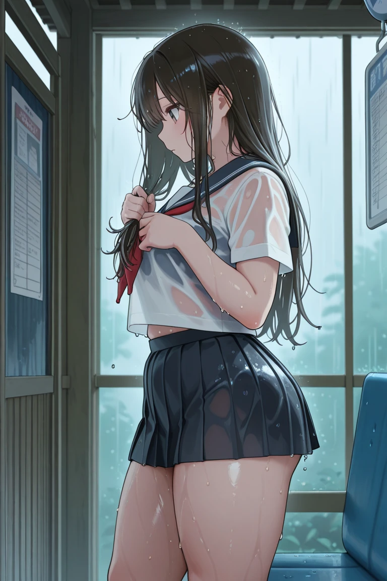 (Tabletop, highest quality:1.2)、Realistically、cute、cute、Digital Art、An innocent 18-year-old girl、(Girl on a crowded train)、(Standing in front of the door)、(Girl looking backwards out the door)、(Place your hand on the window pane)、Huge boobs、plump、(Shirt flipped up)、(topless、Nipples)、White panties、Voluminous straight long hair、Shiny Hair、(back)、(View from behind)、Full Body Lesbian、(From below:1.4)、Ass Focus、(Panty shot)、avert your eyes、Interested々smile at, (((Shiny skin))), (((Butt crack)))