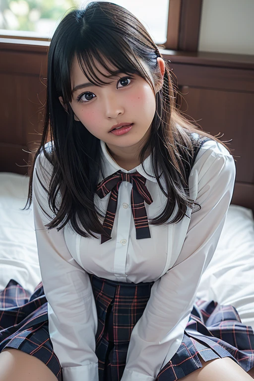 masterpiece、High resolution、Japanese Girls、12 years old、short、Sit down、Show me your underwear、Thin panties((school uniform、blazer、Check skirt))Spread your legs、Panties are digging in、Young Face、Over the knee socks