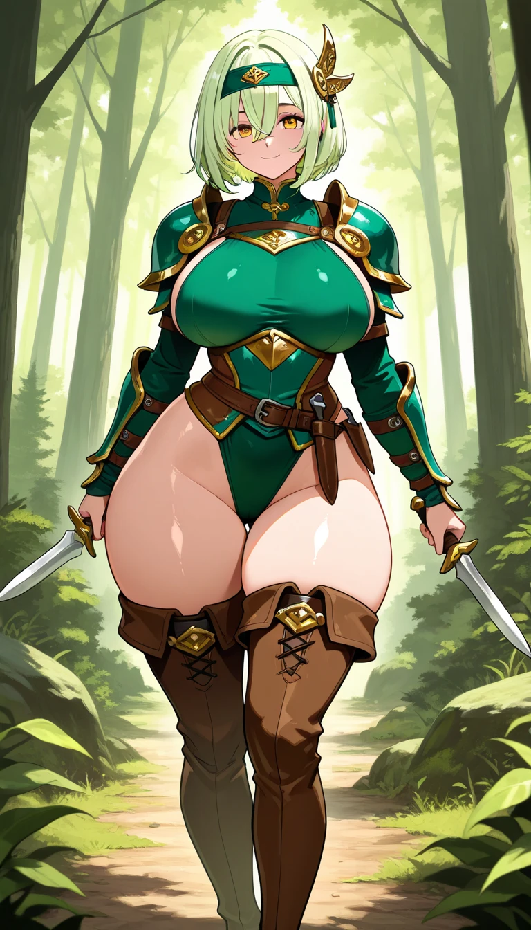 fantasy, 1forest_elemental_girl, (dark_skin)0.9, (using_leaves_clothes, green_leaves_covered_breasts, leaves_covered_pussy)+++,(gigantic_heavy_tits:1.1), walking, (smile, sleepy)+, medium_hair, navel,(plump:0.9), oil, (winding_vine_around_torso)++, forest_background, leaves_headgear, green_leaves_cape, spread_arms, large_staff, leaves_thighhighs, big_ass,